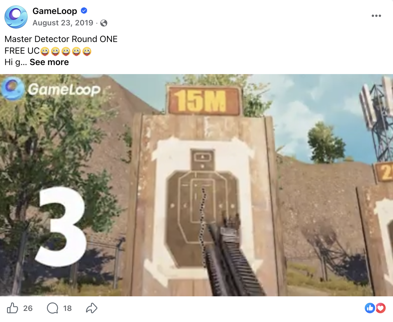GameLoop 'Master Detector' game post, Aug 23 2019 — 26 reactions, 18 comments